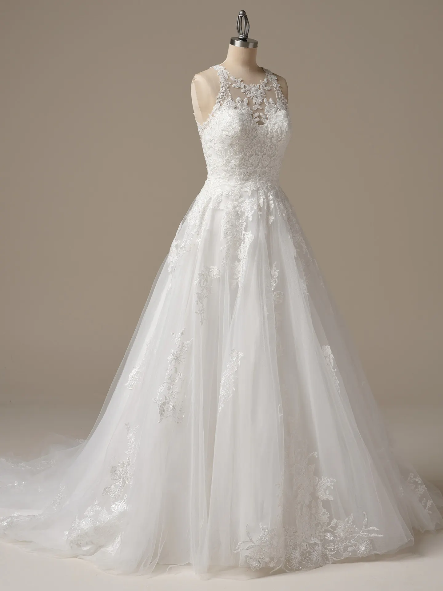 Rickie halter neck lace A-line gown front view Maggie Sottero