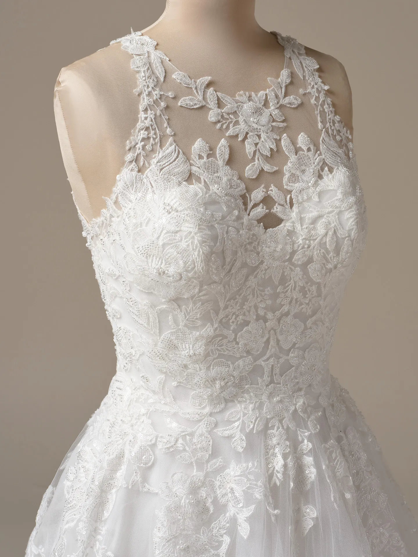 Maggie Sottero Rickie lace halter A-line gown front view