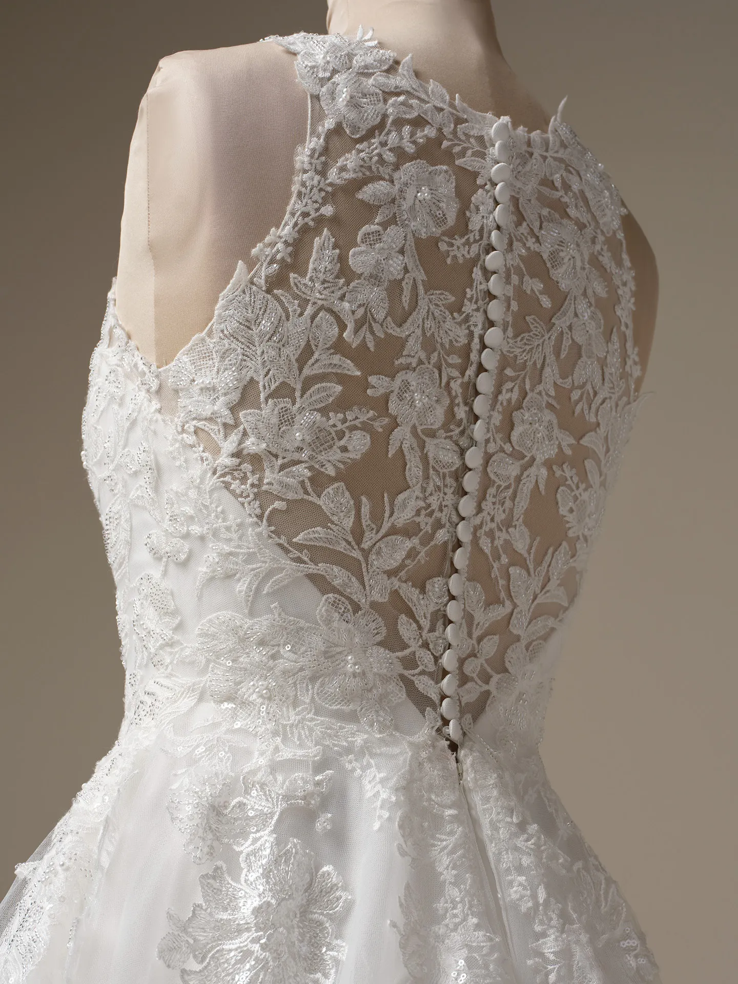 Maggie Sottero Rickie back view lace detail A-line bridal gown