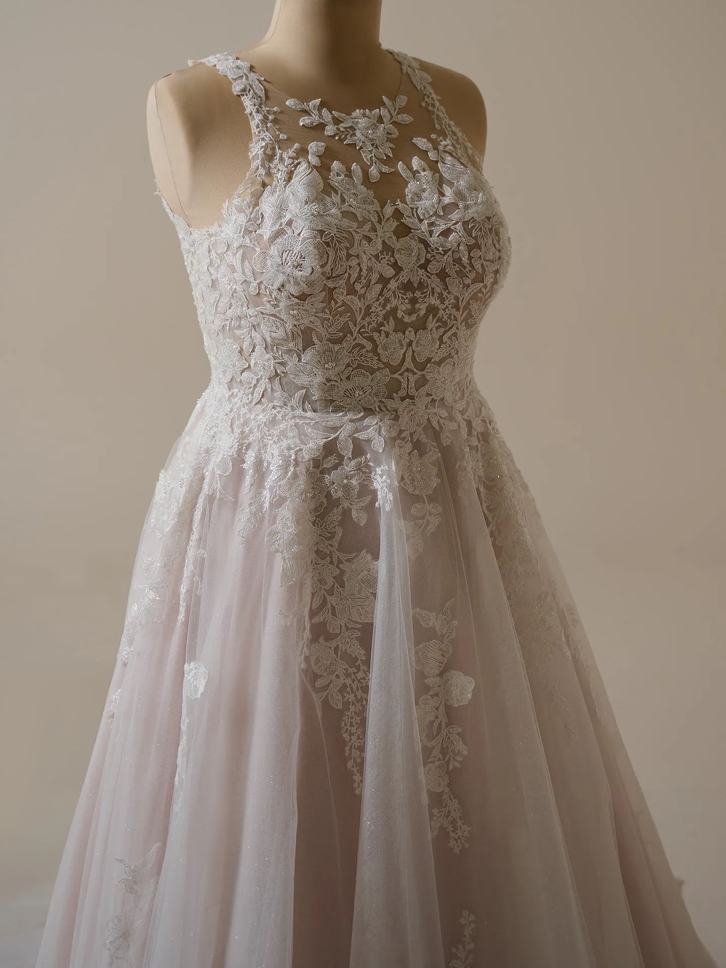 Maggie Sottero Rickie halter lace A-line gown front view