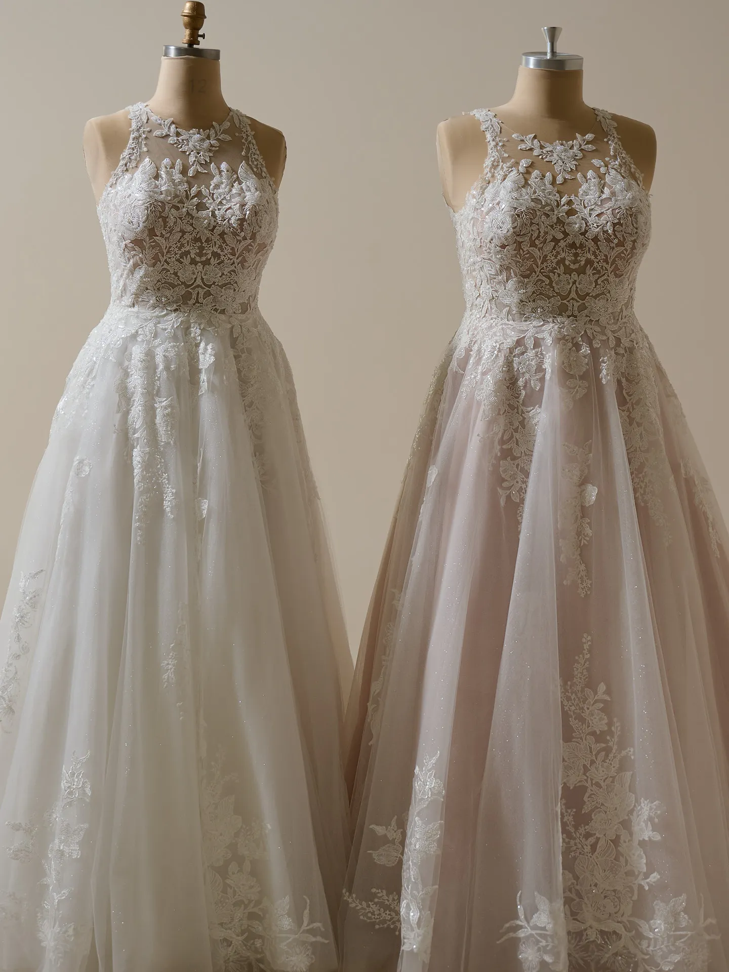 Rickie halter neck lace A-line bridal gown front view Maggie Sottero