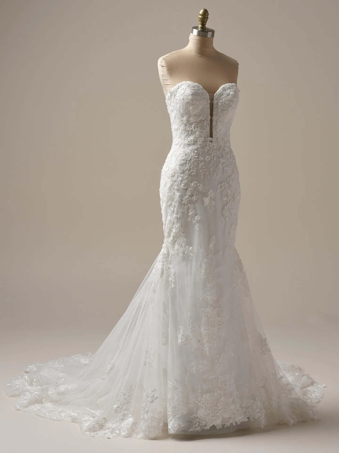 Maggie Sottero Tegan front view beaded lace illusion mermaid bridal dress