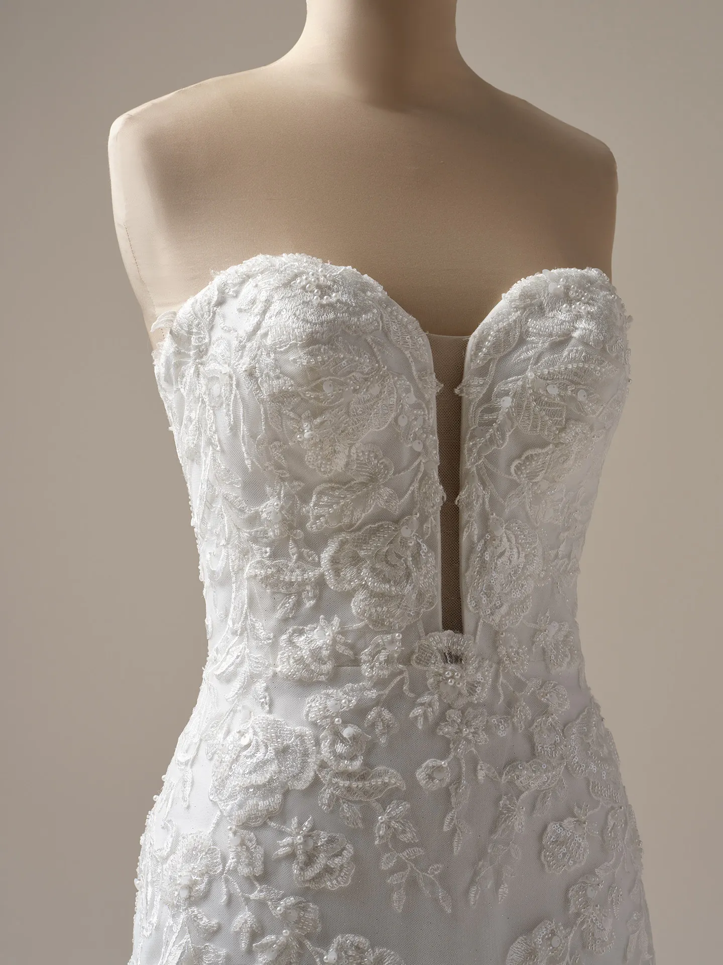 Maggie Sottero Tegan front view, beaded lace illusion mermaid bridal dress