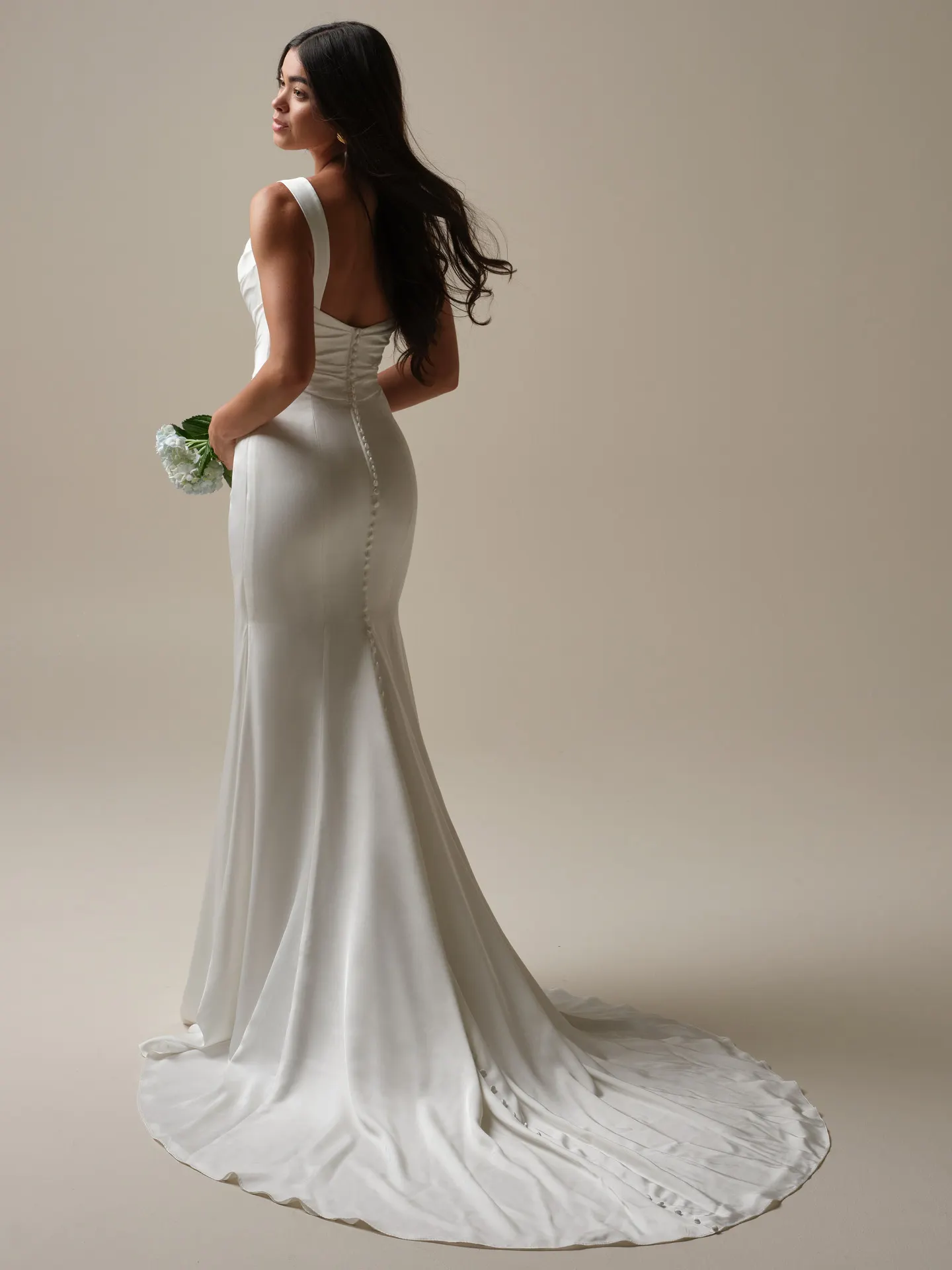 Maggie Sottero Tommie back view satin sheath bridal gown