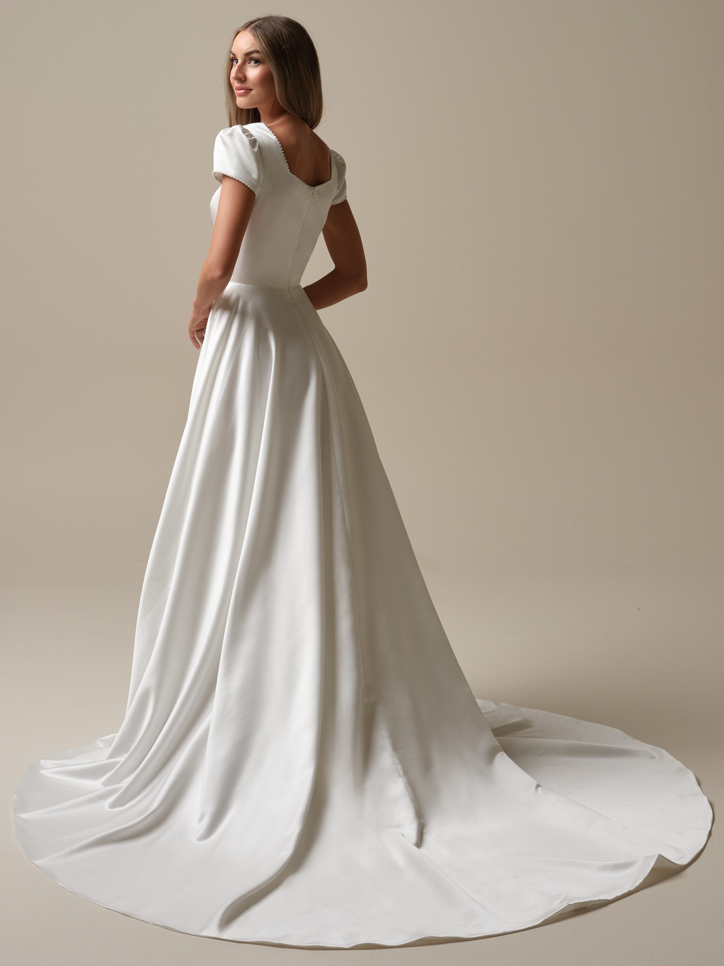 Vesta Leigh Marie Puff Sleeve Satin Ball Gown Wedding Dress Vesta Leigh Marie Puff Sleeve Satin Ball Gown Wedding Dress