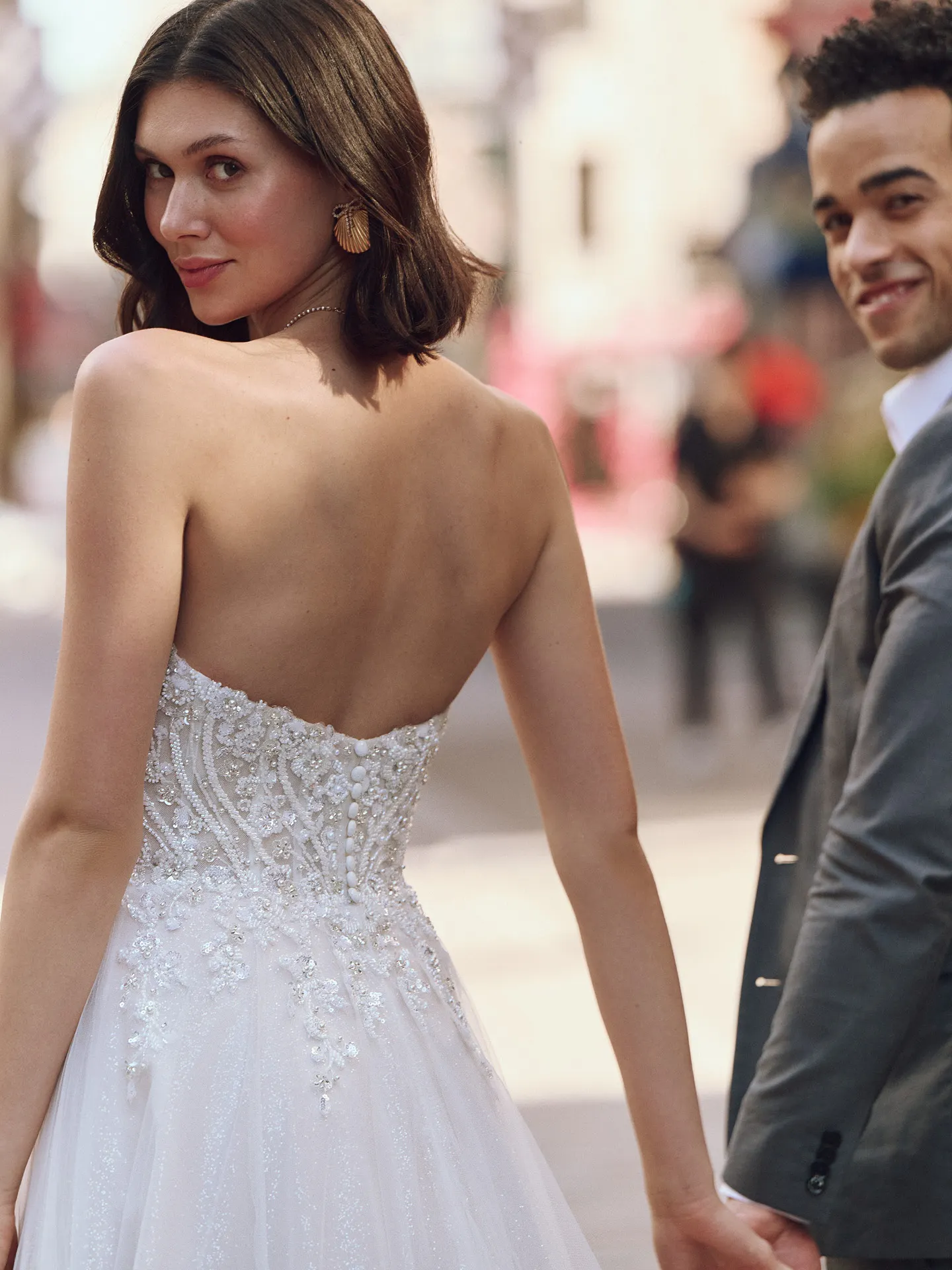 Yvette organza gown back view with shimmering details | Maggie Sottero