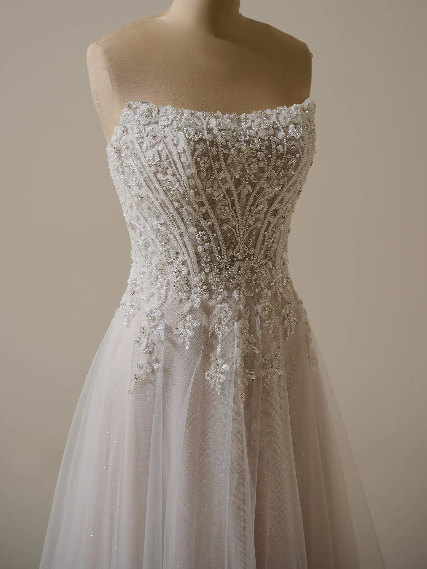 Yvette shimmering organza wedding gown close-up Maggie Sottero