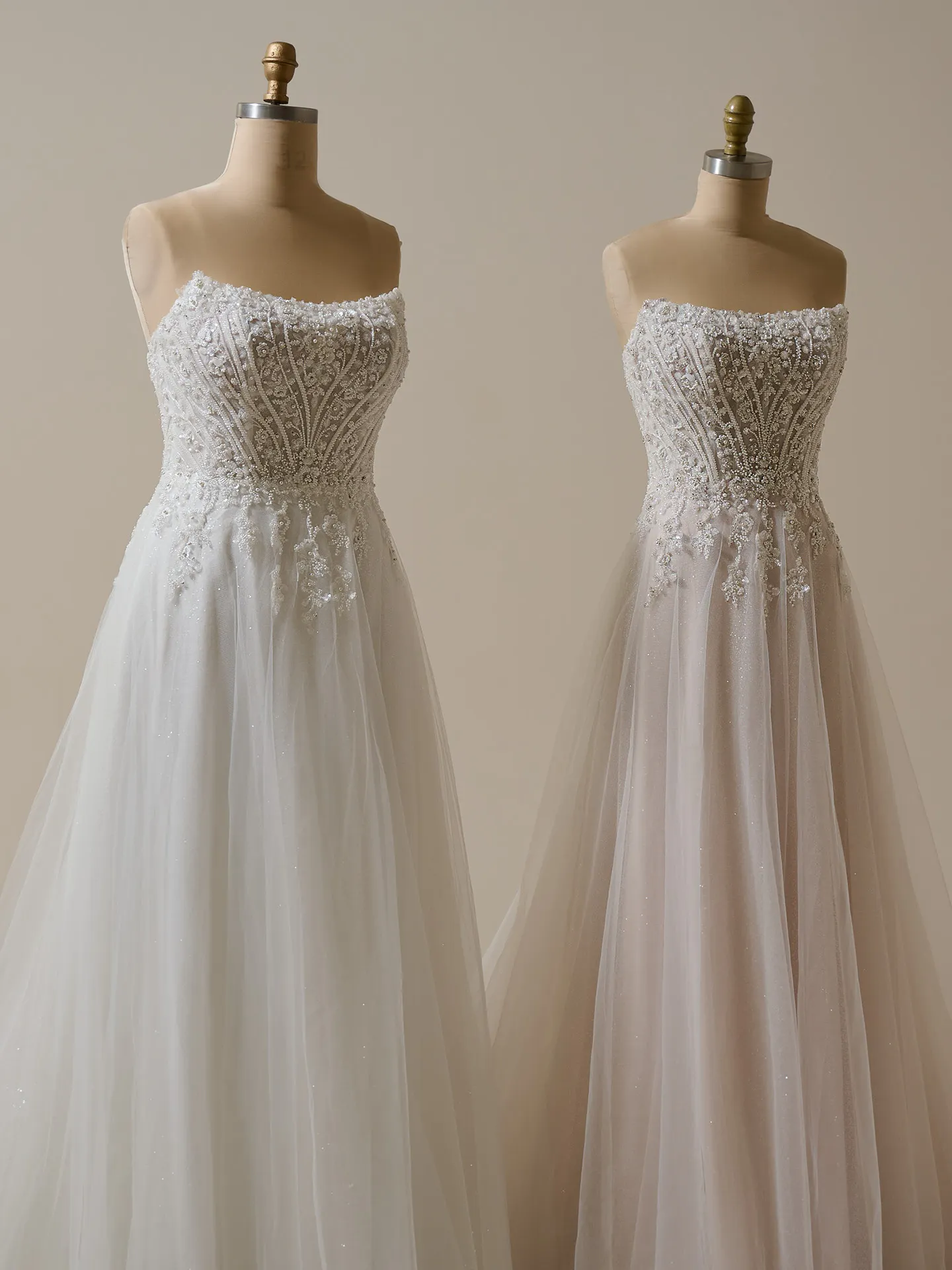 Yvette sheer organza shimmering gown front view Maggie Sottero