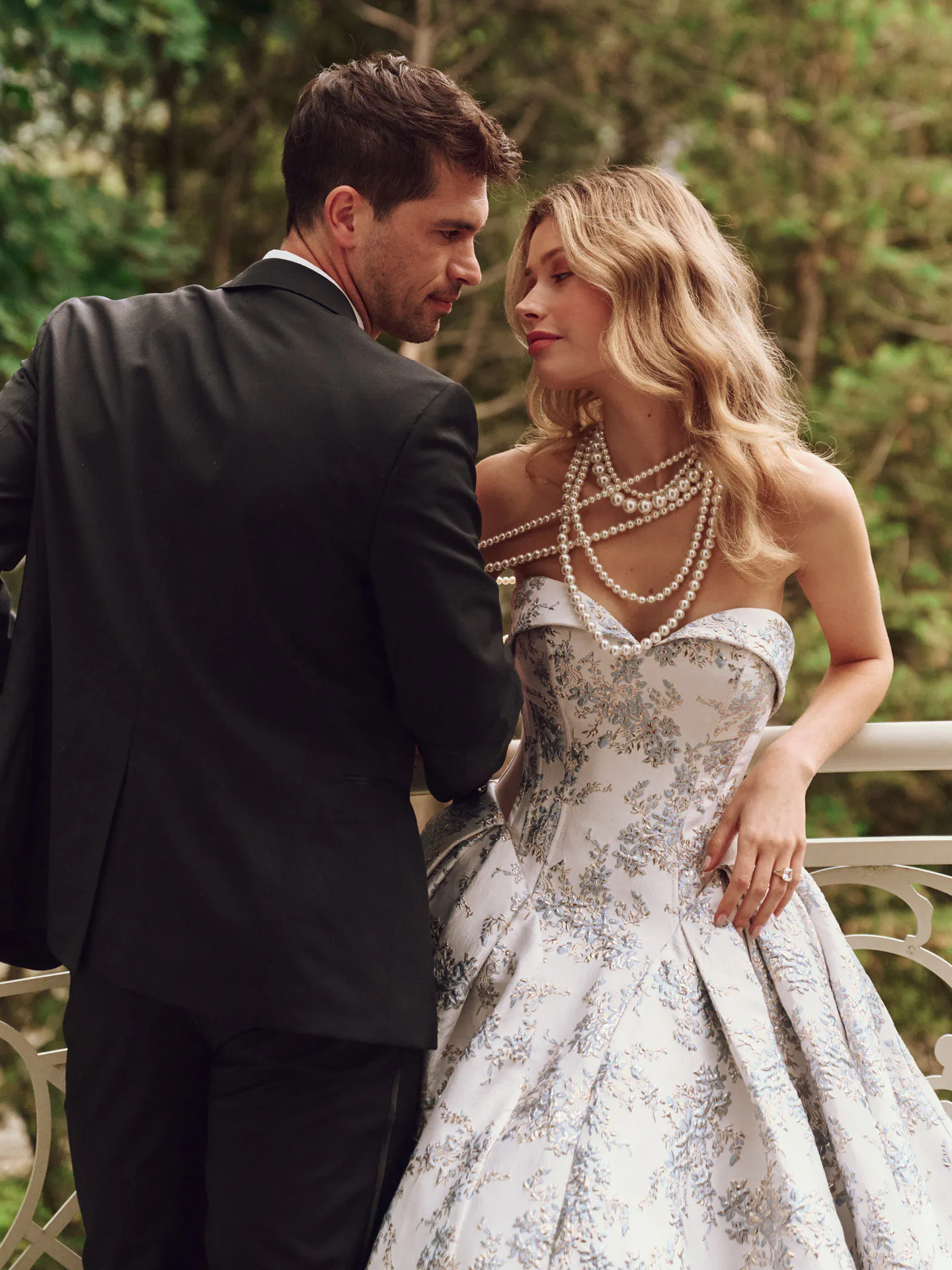 Sottero and Midgley dress, blue floral ball gown, side view