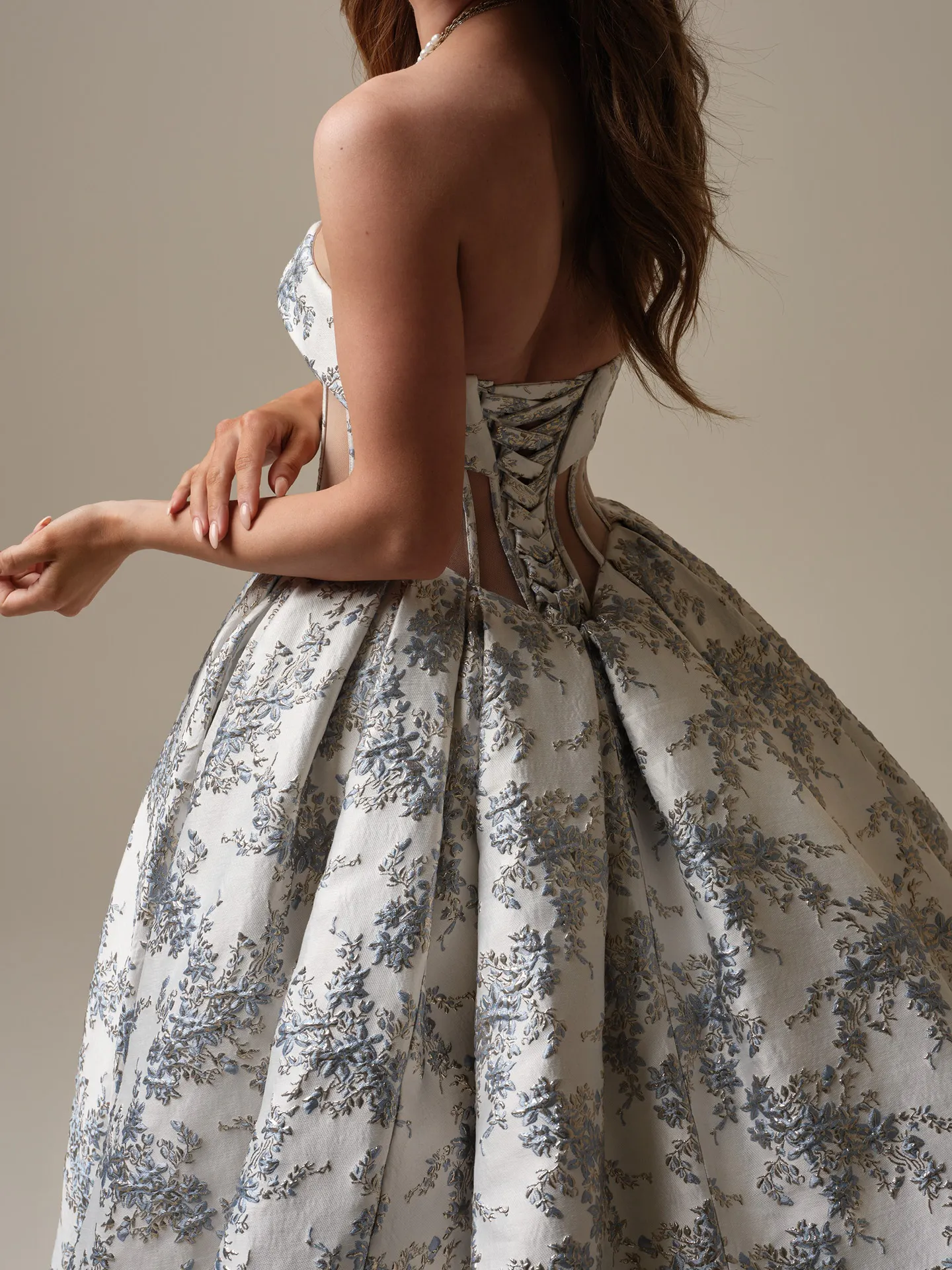 Sottero and Midgley Aberdeen back view floral jacquard ball gown wedding dress