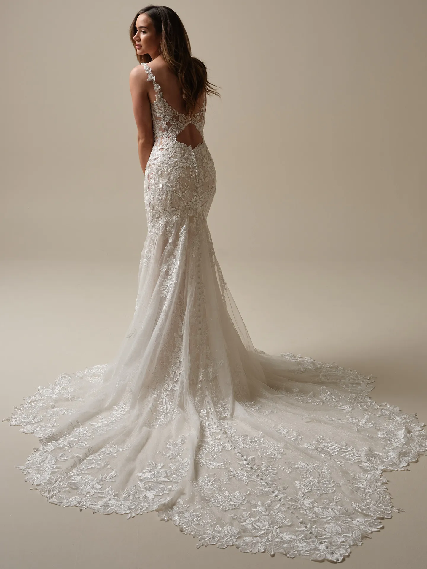 Sottero and Midgley Adrian keyhole lace mermaid gown back view