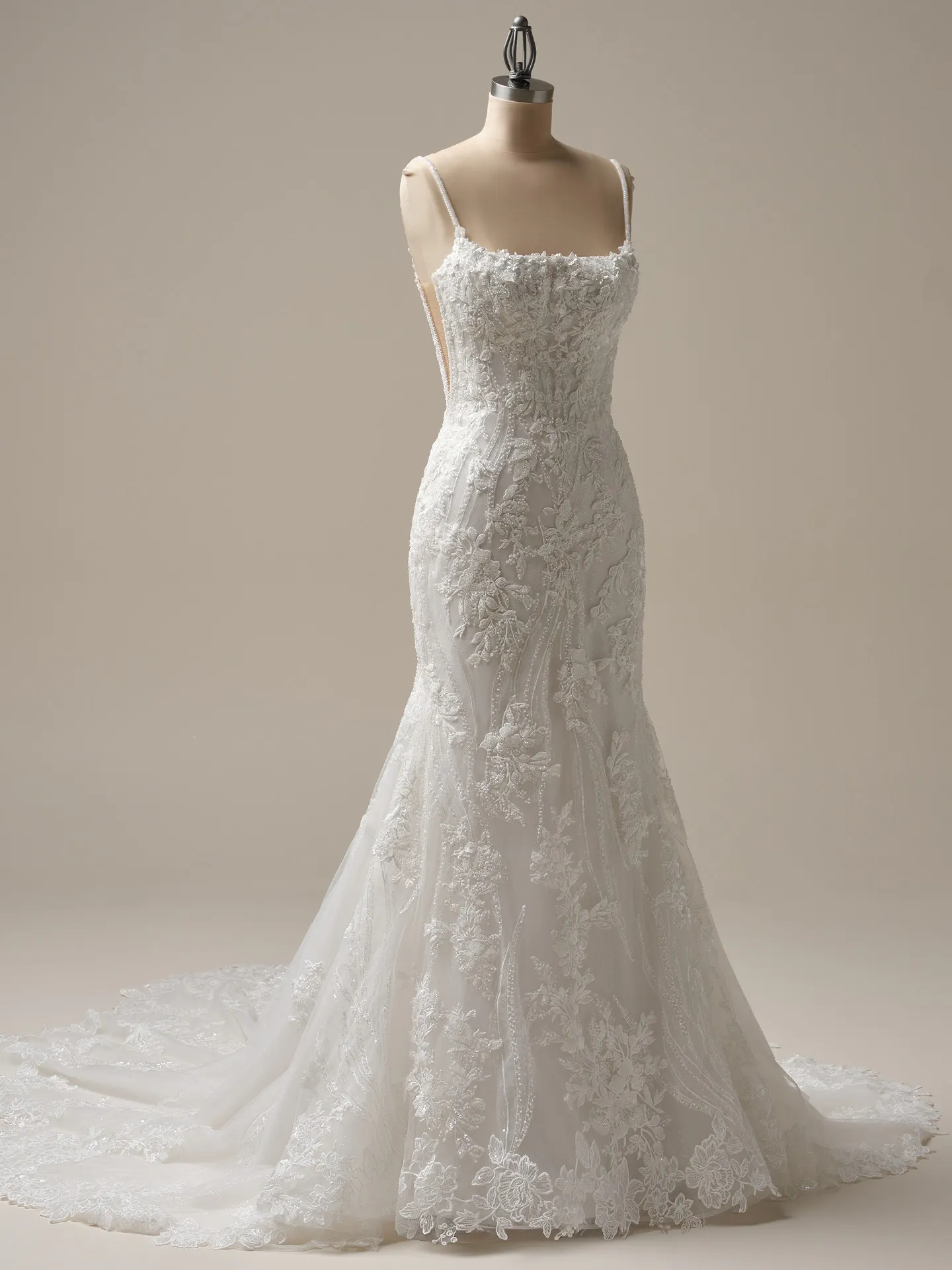 Sottero and Midgley Lina mermaid gown front view with lace detail