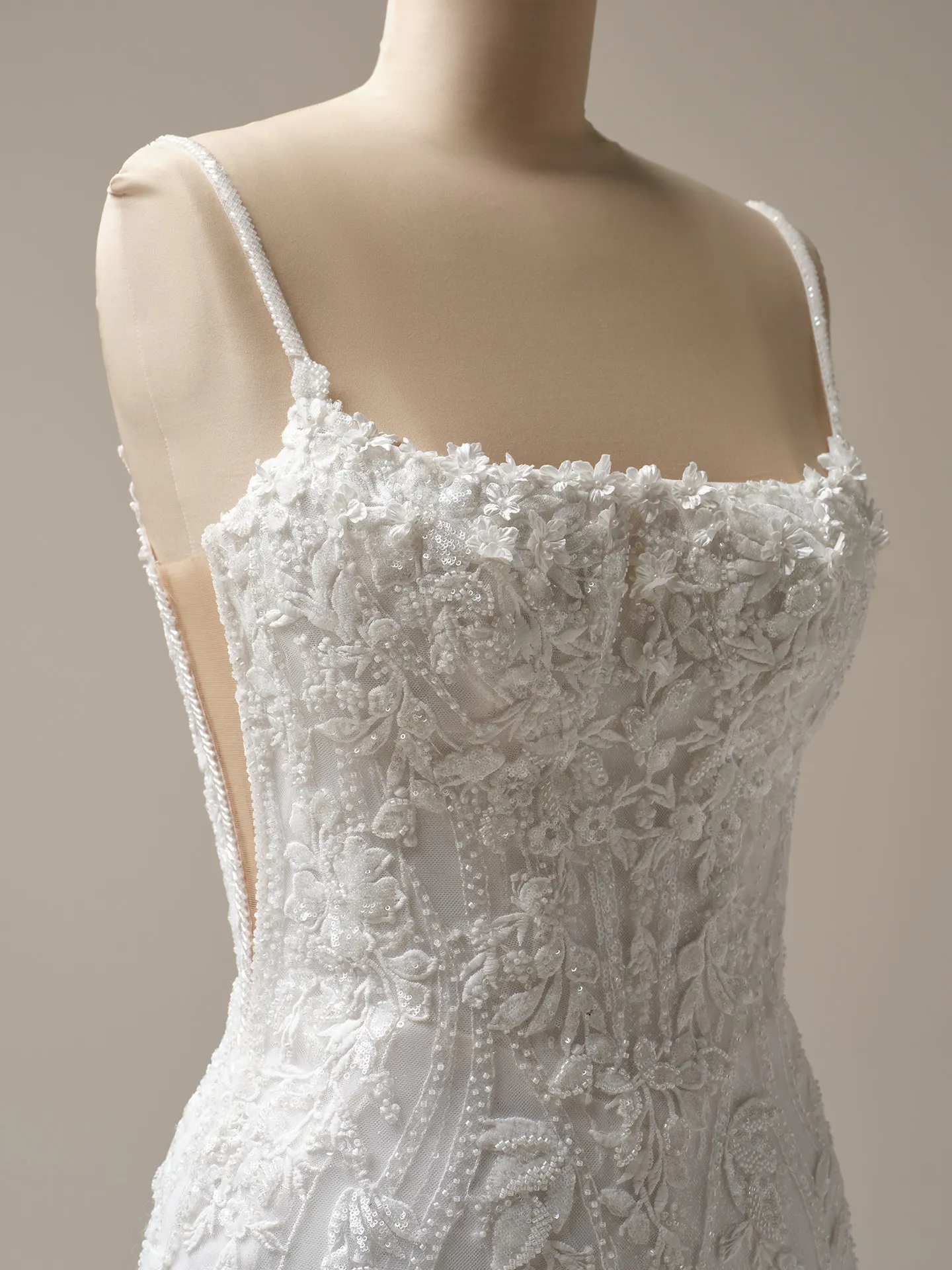 Sottero and Midgley Lina front view, detailed lace with floral patterns