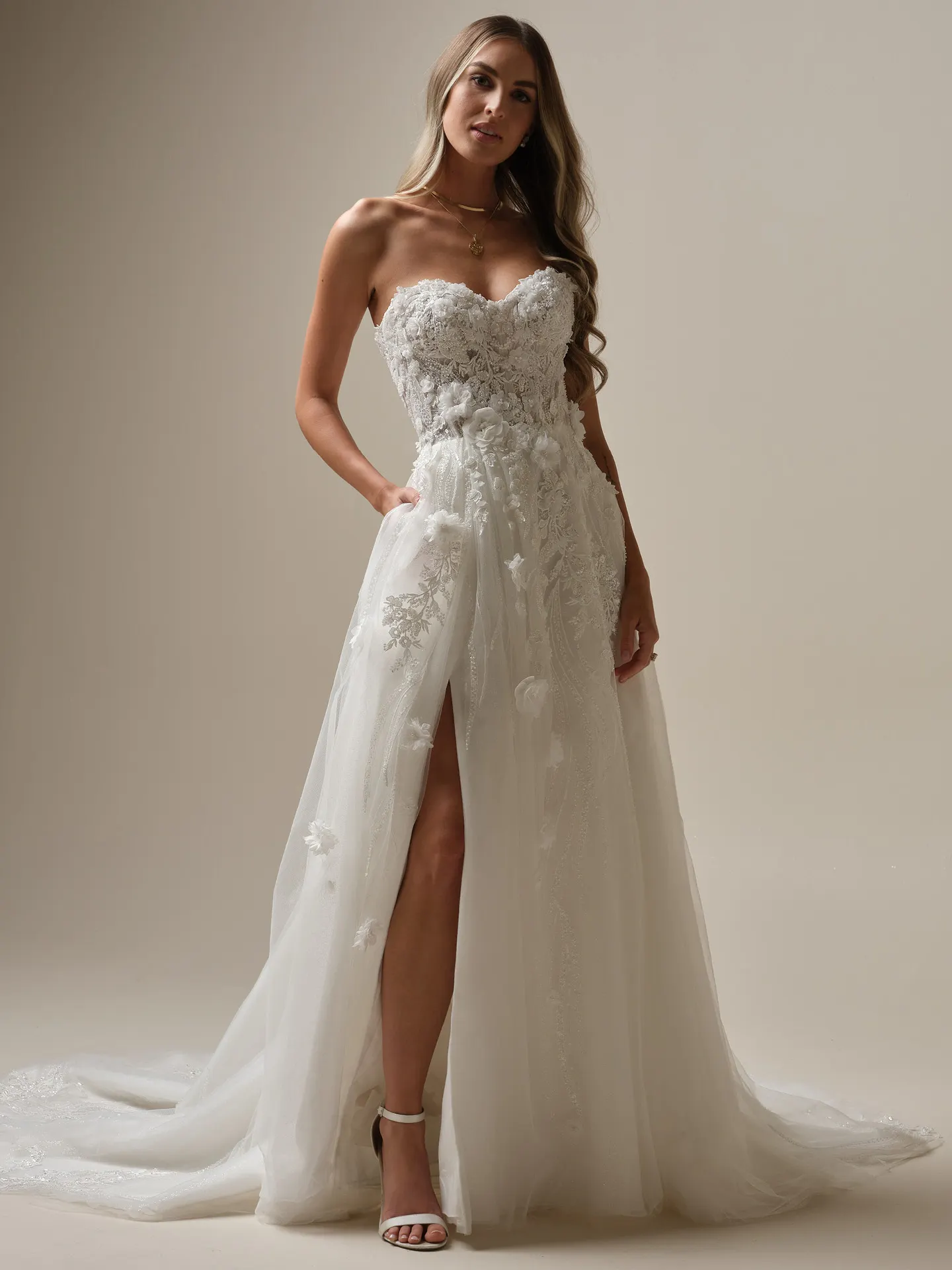 Logan lace-up beaded A-line dress front view Maggie Sottero