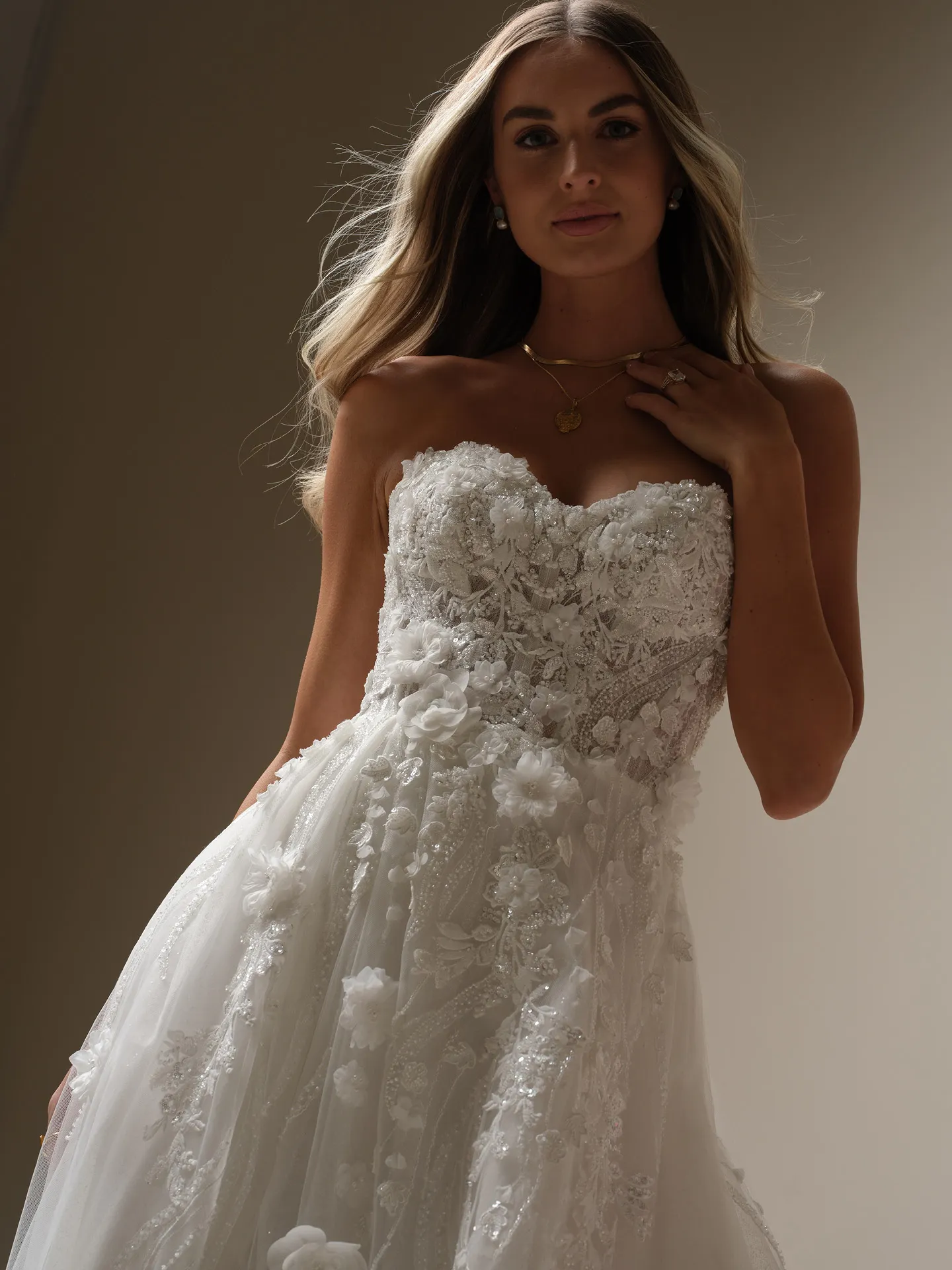 Maggie Sottero Logan lace-up A-line dress front view