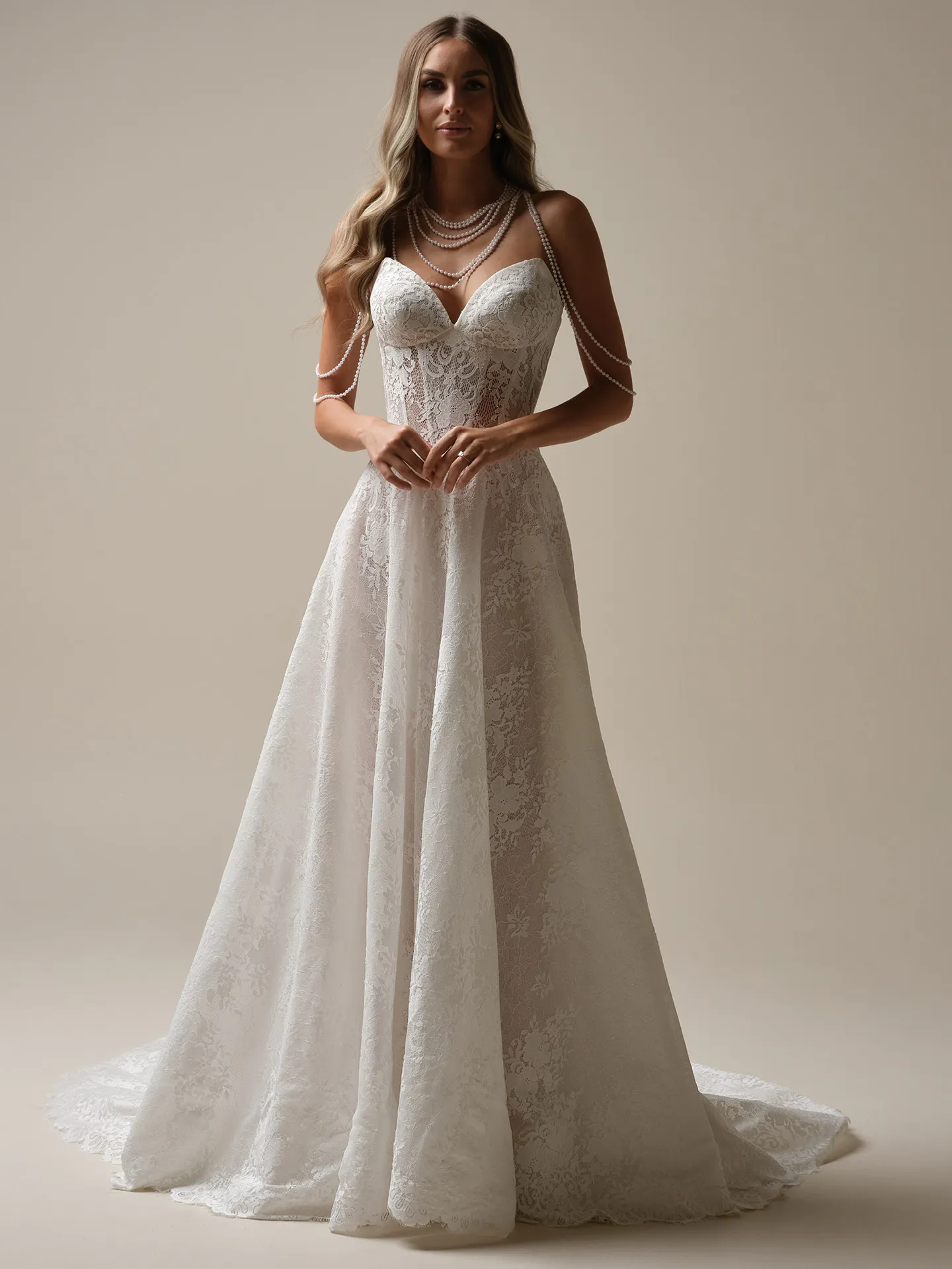 Maggie Sottero Narissa front view A-line lace bridal gown