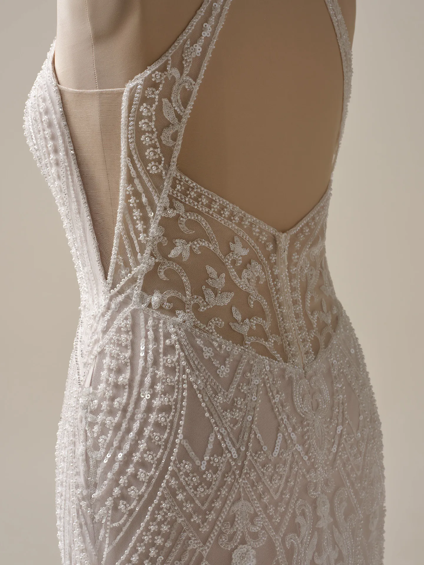 Maggie Sottero Rhett beaded sheath dress side view