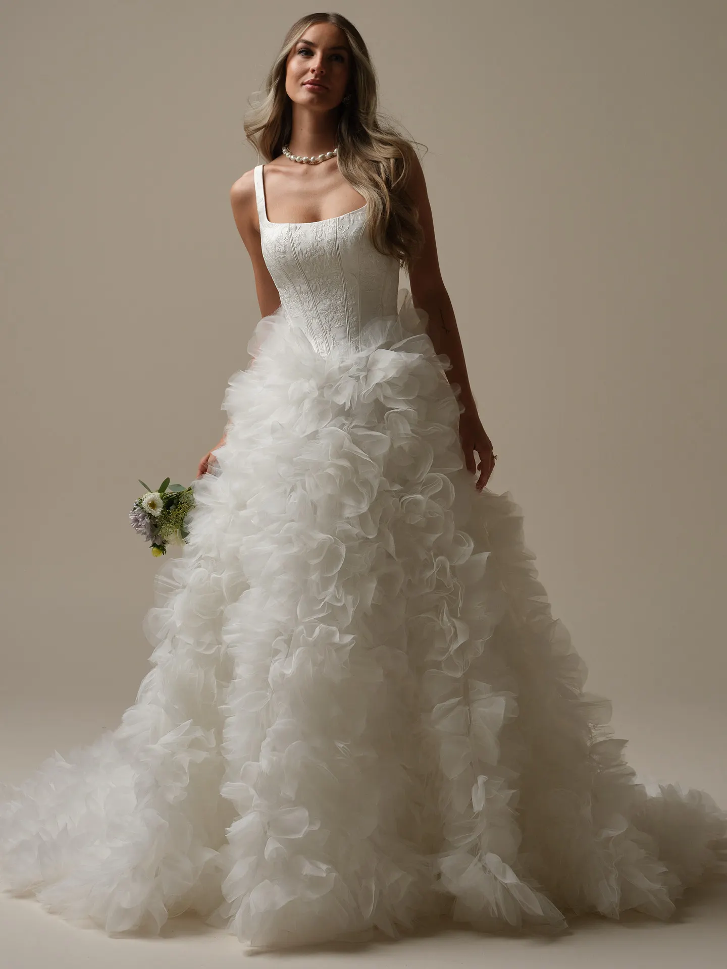 Sottero and Midgley Ross Marie front view ball gown with ruffle skirt