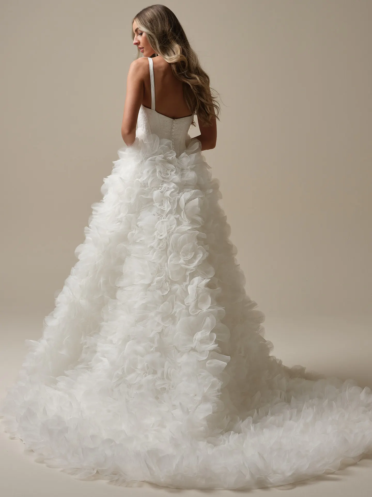 Ross Marie back view ruffle skirt ballgown by Sottero and Midgley