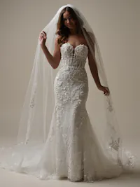Shimmery royal length veil with sparkling floral lace