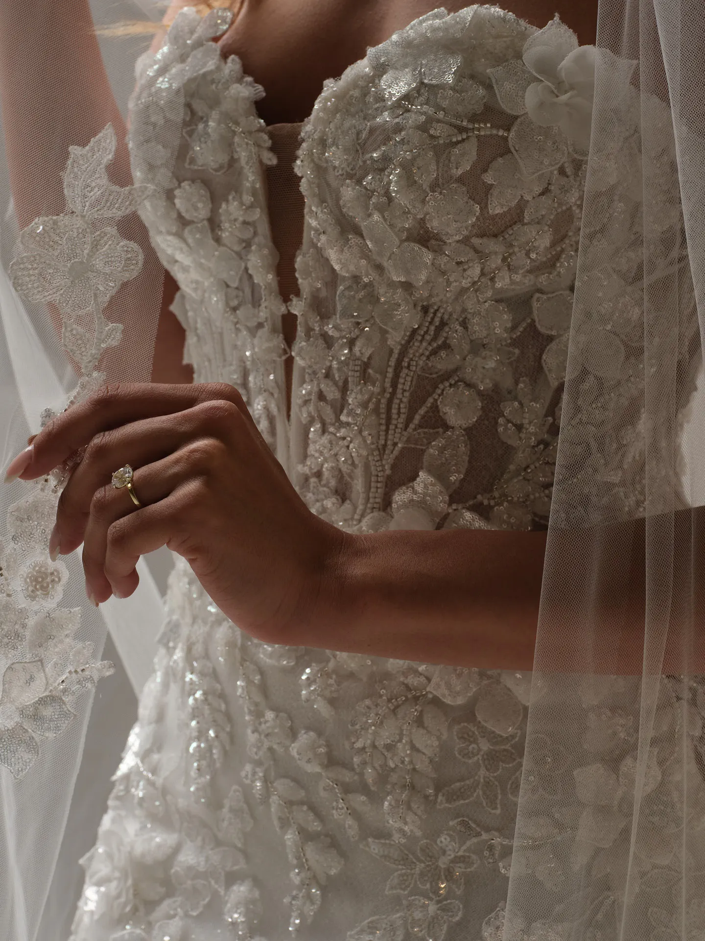 Sottero and Midgley Twilight close-up lace detail with veil
