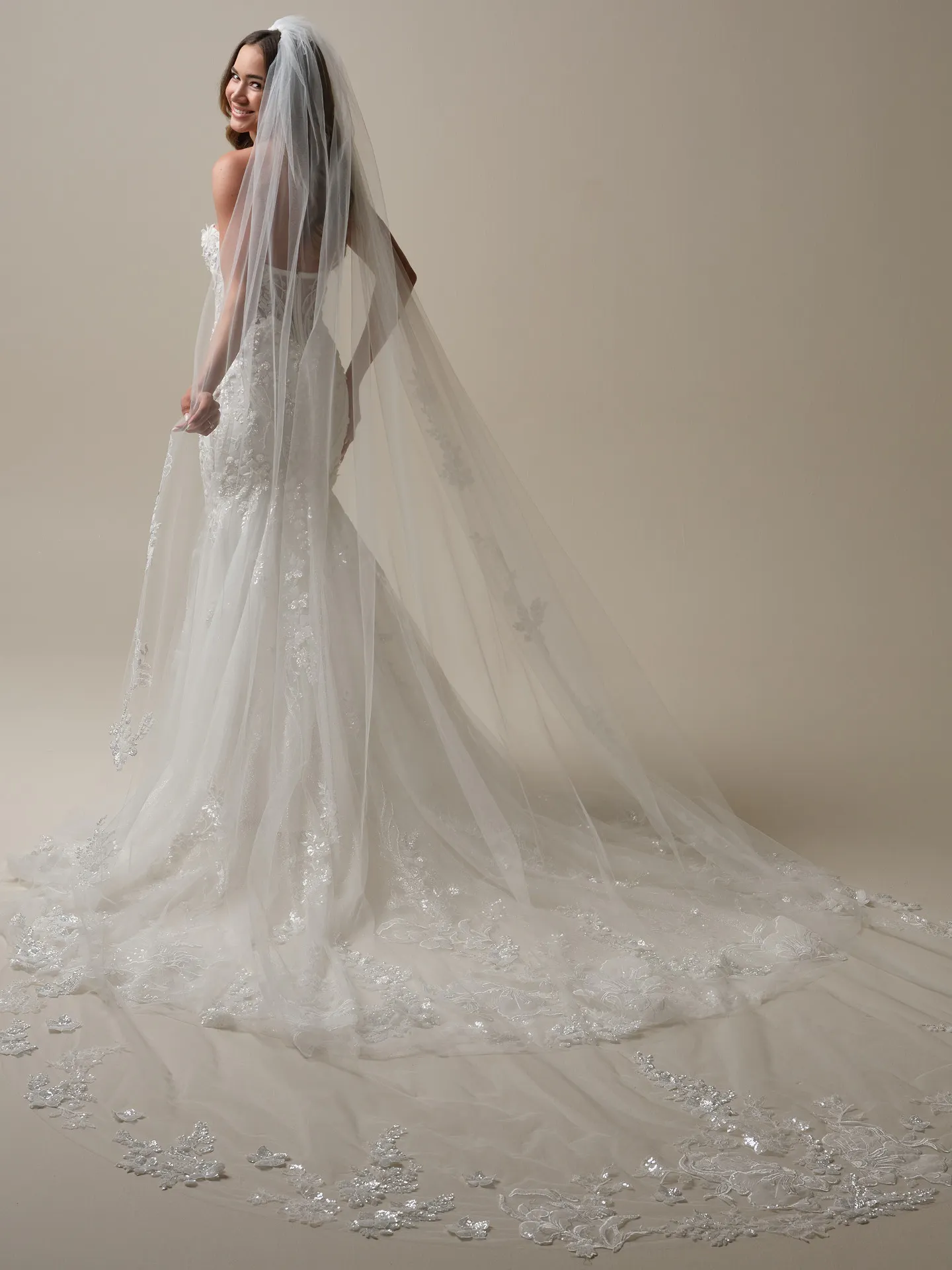 Sottero and Midgley veil with floral lace side view