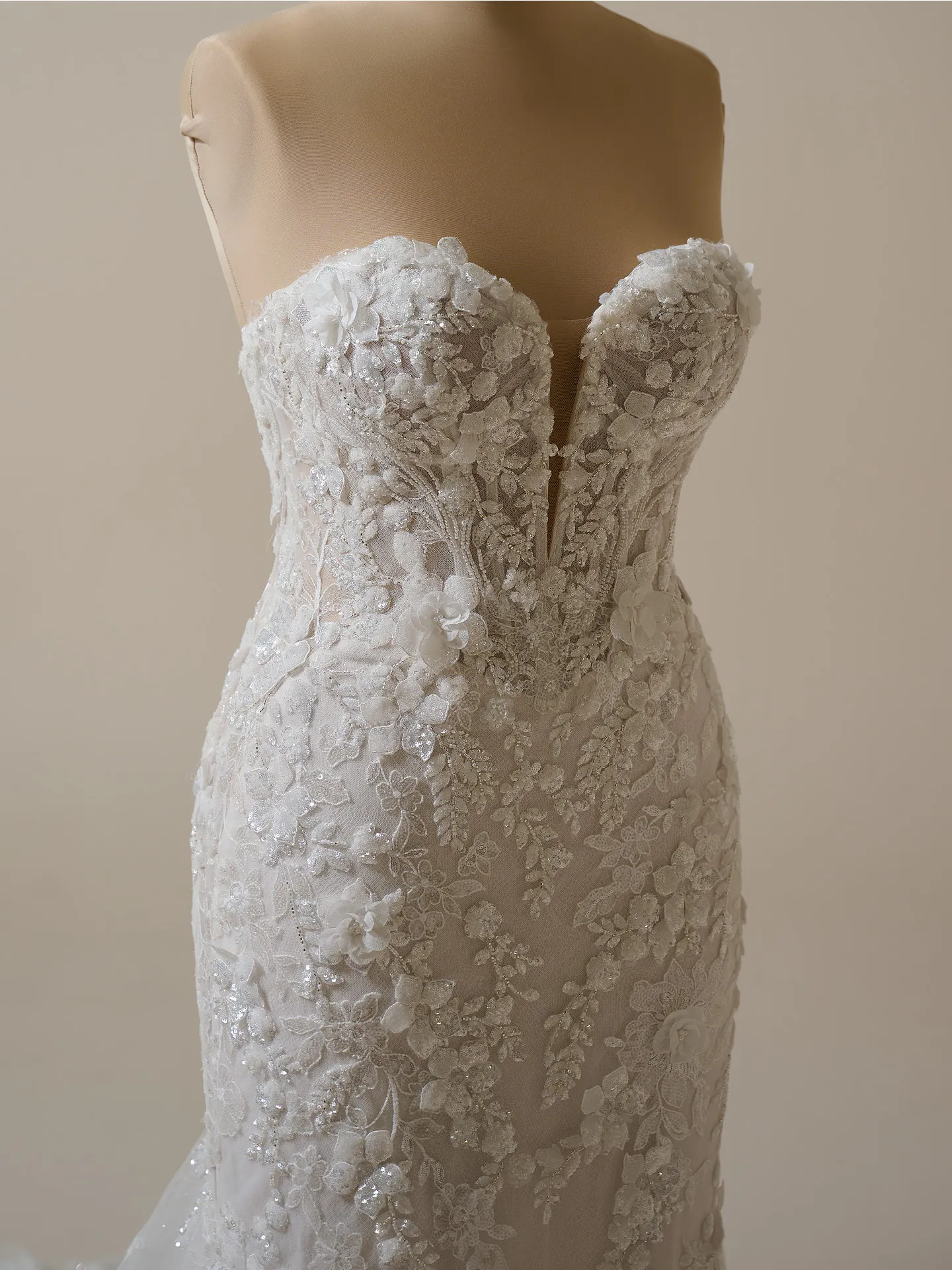 Sottero and Midgley Twilight mermaid dress, front view, floral lace details