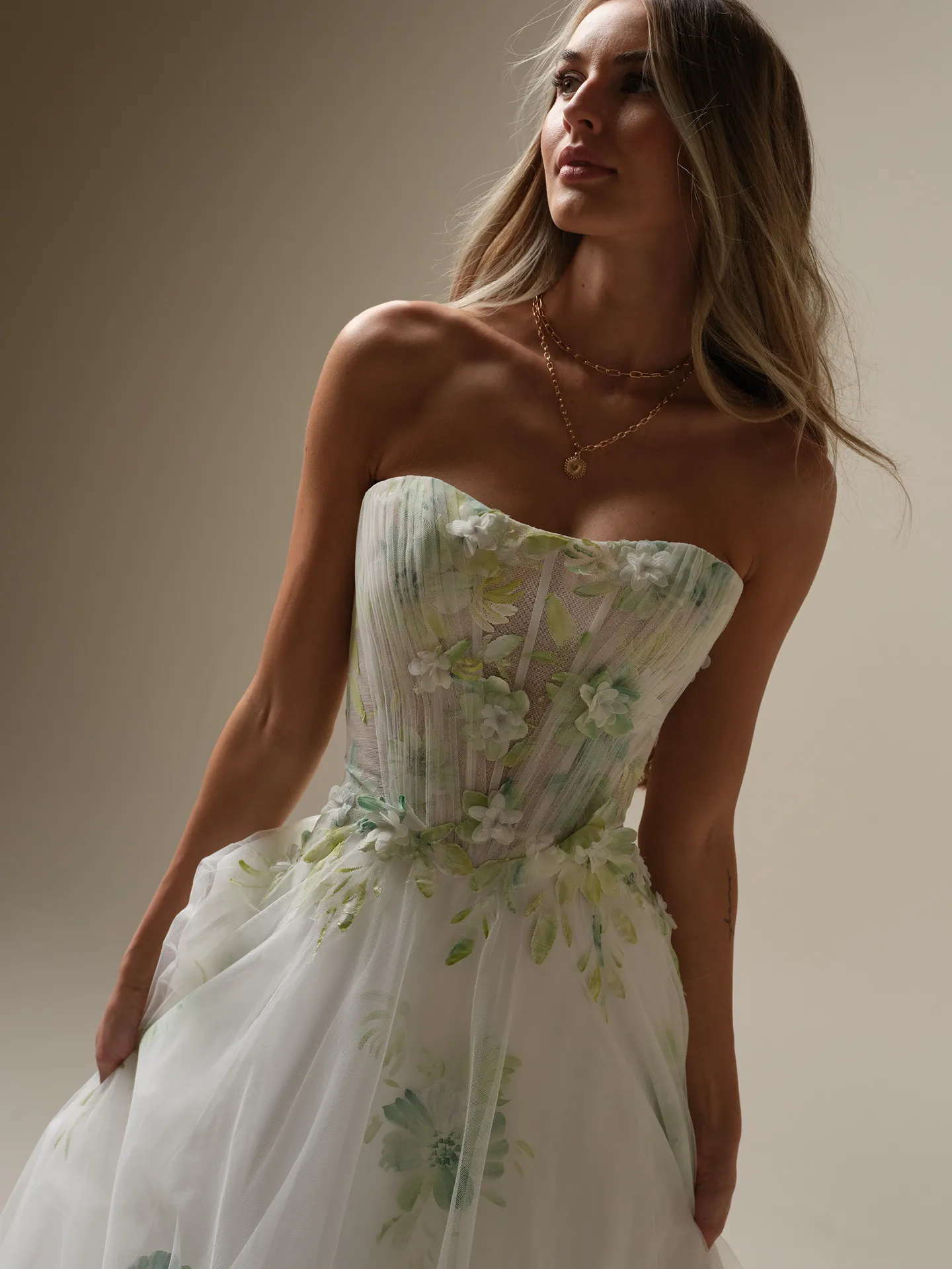 Maggie Sottero Vineyard floral A-line gown front view