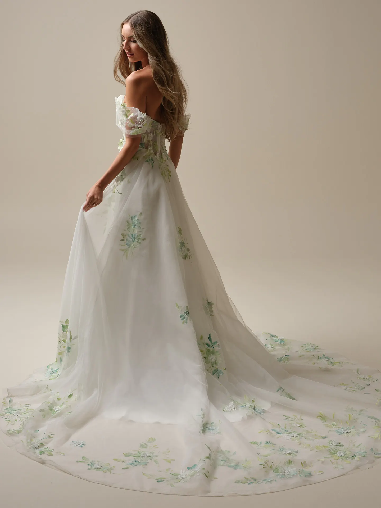 Vineyard floral A-line gown side view Maggie Sottero