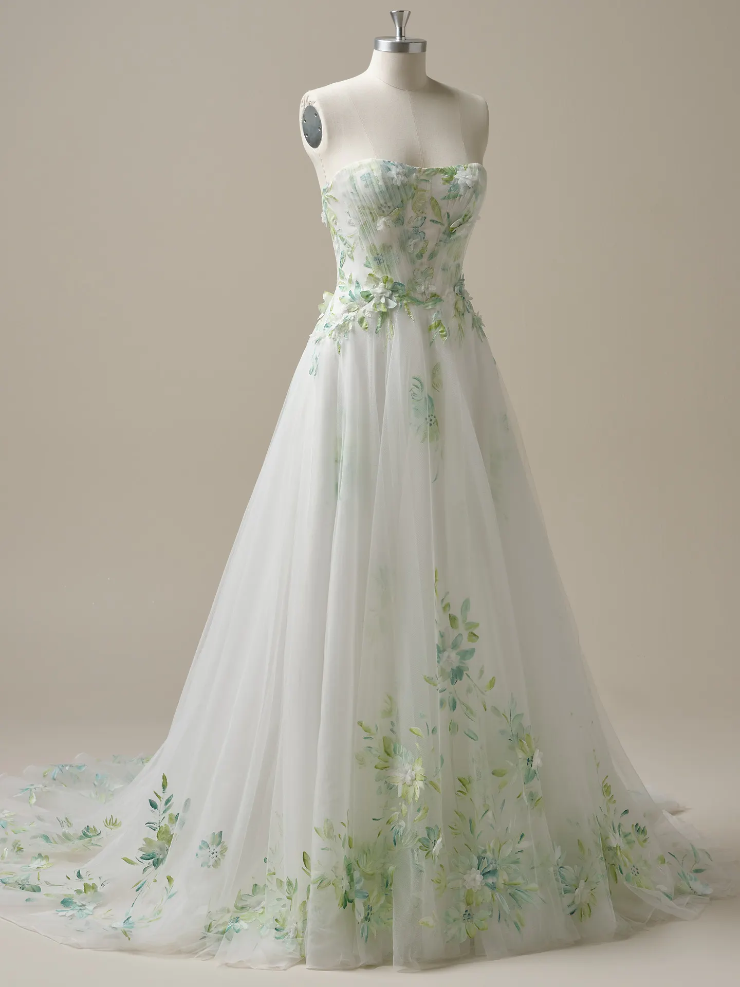 neon green wedding dress Vineyard Hand Painted Floral A-line Bridal Gown | Maggie Sottero wedding dress with green lace