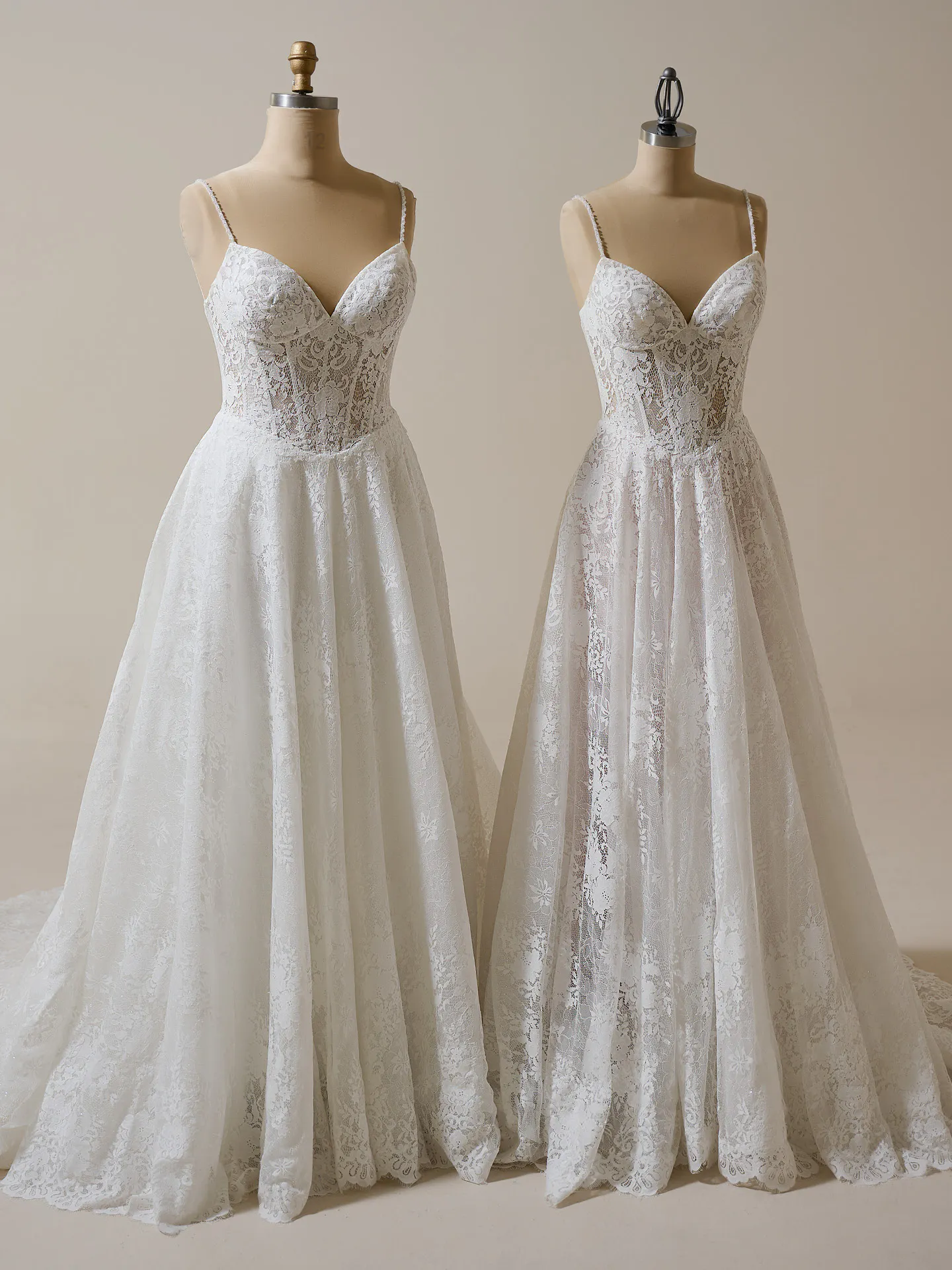Maggie Sottero Narissa sheer Chantilly lace A-line bridal gown front view
