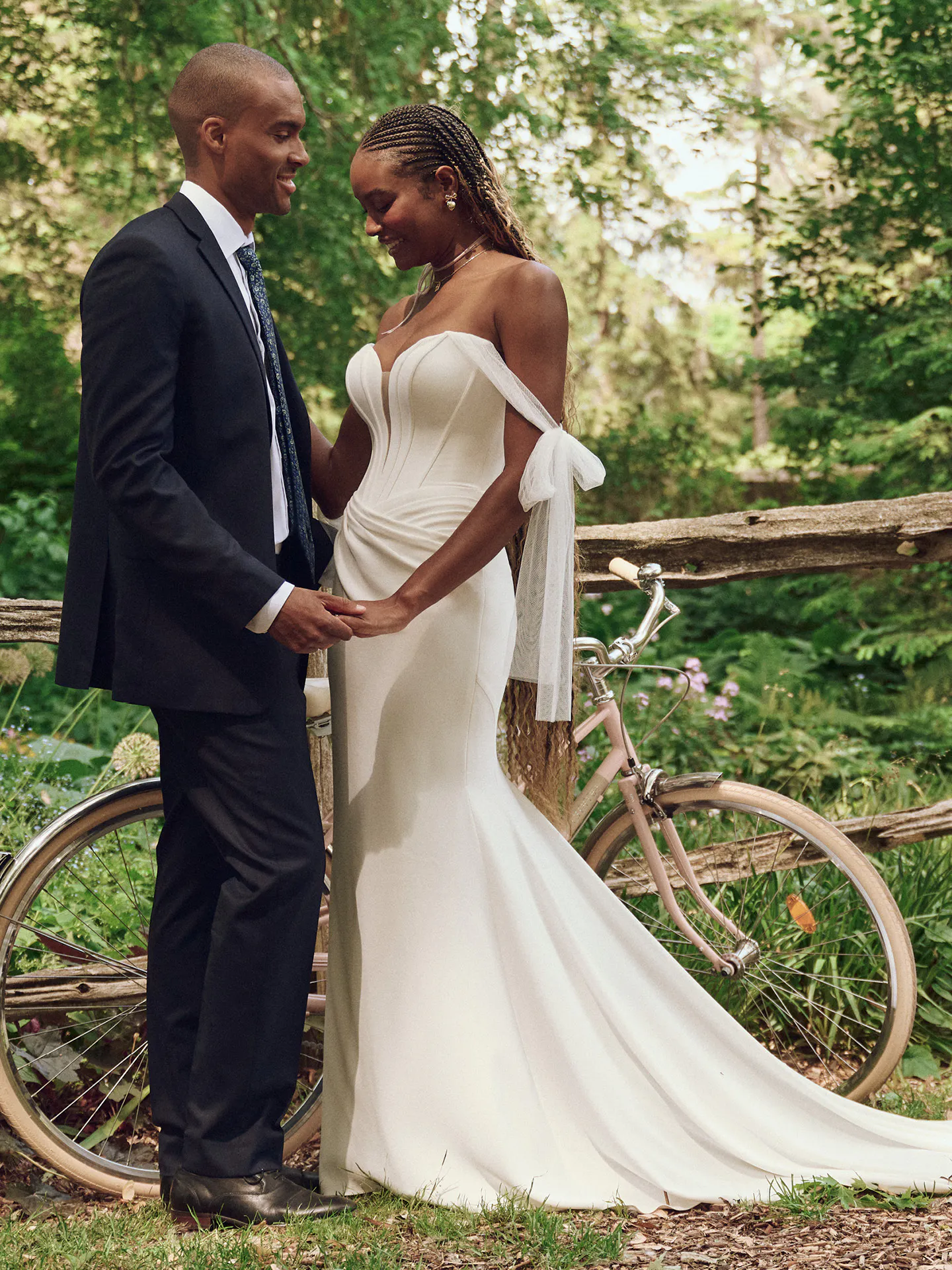 Maggie Sottero Jace crepe sheath dress outdoor front view