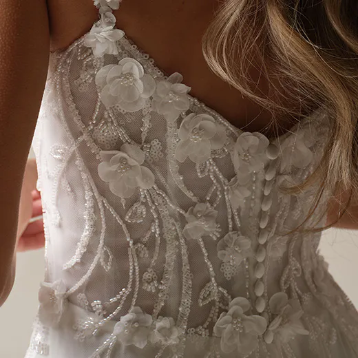 Maggie Sottero Hunter back view floral lace A-line gown