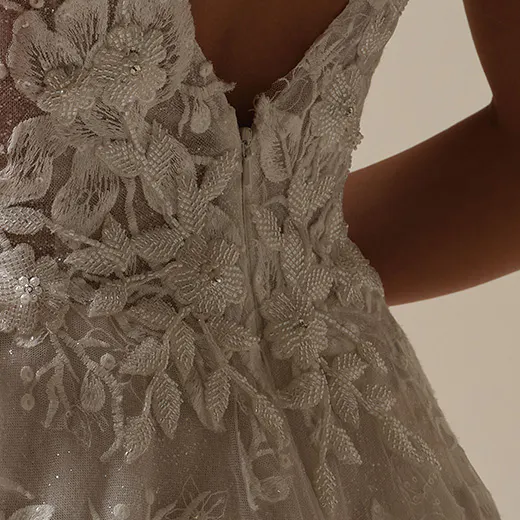 Jerrica beaded floral back detail Maggie Sottero A-line bridal dress
