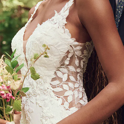Keegan glittering illusion mermaid gown side view, floral lace details, Maggie Sottero