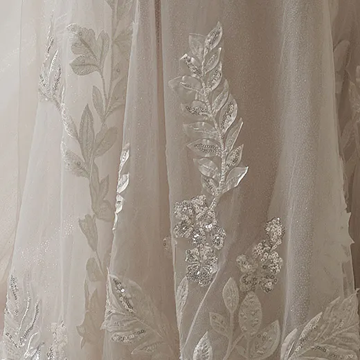 Maggie Sottero misty sparkly nature-inspired mermaid gown detail with floral embroidery