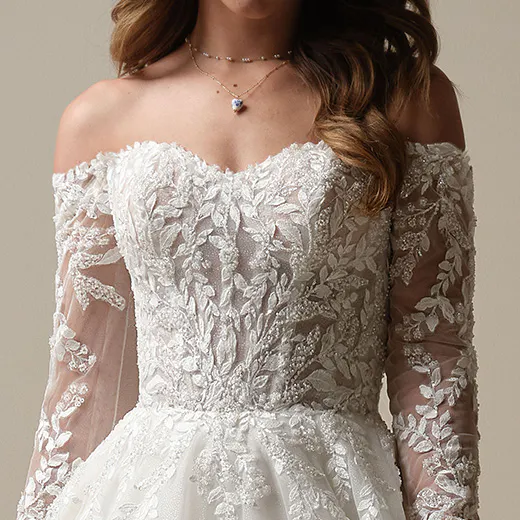 Rita beaded off-the-shoulder long sleeve A-line Maggie Sottero dress front view
