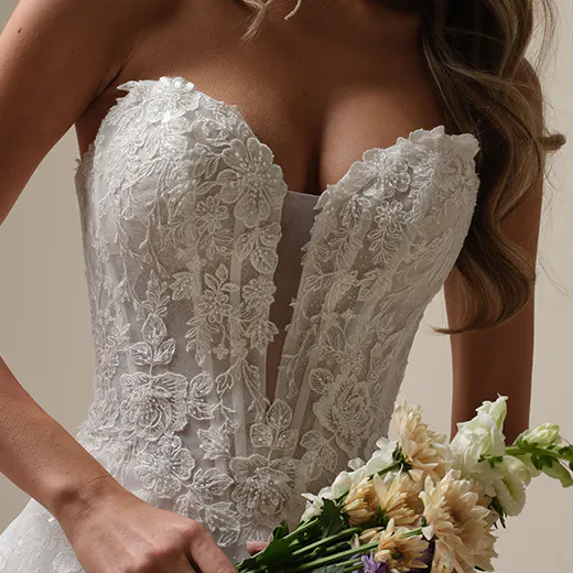 Maggie Sottero Skylar front view lace floral detail A-line bridal gown