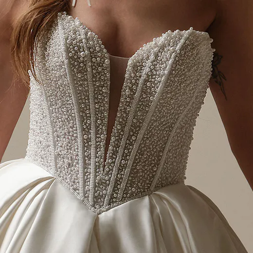 Maggie Sottero Tina beaded pearl ballgown front view