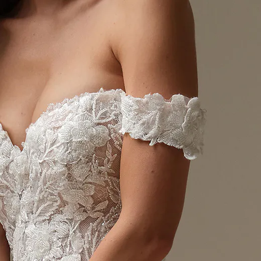 Maggie Sottero Adeline Chantilly lace sheath dress front view