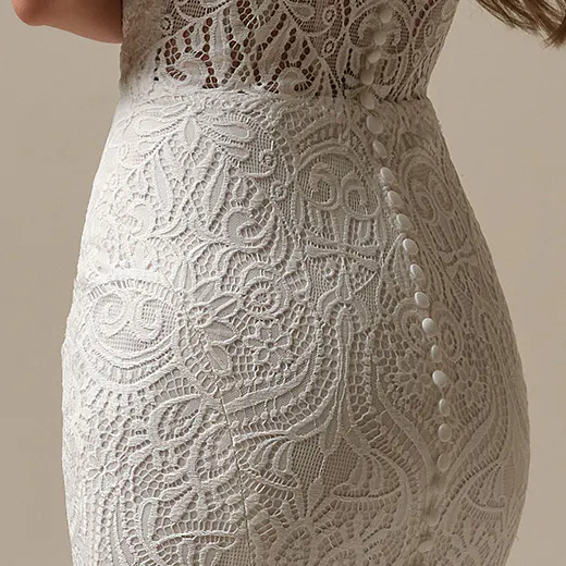 Maggie Sottero Berkeley back view lace sheath bridal dress.