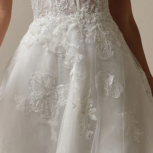 Maggie Sottero Billie back view floral organza A-line gown with lace details
