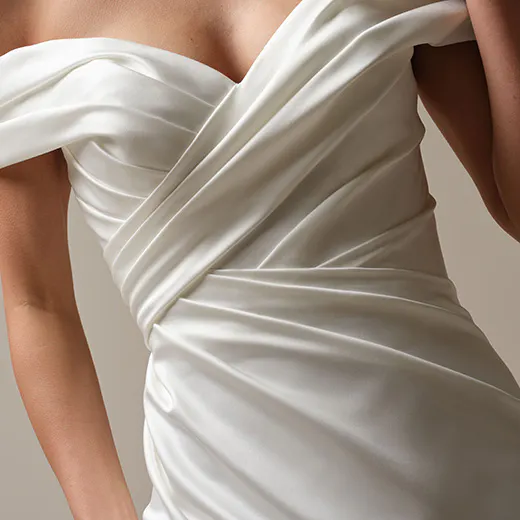Maggie Sottero Latoya front view satin asymmetrical mermaid dress