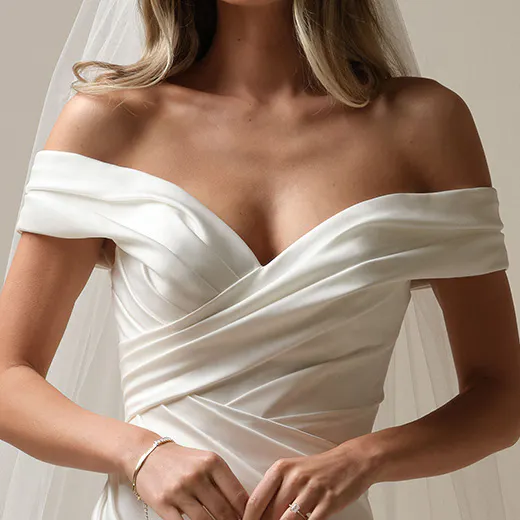 Maggie Sottero Latoya satin asymmetrical mermaid dress front view