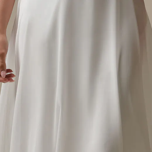 Rebecca Ingram Olivianna front view simple crepe A-line bridal dress.