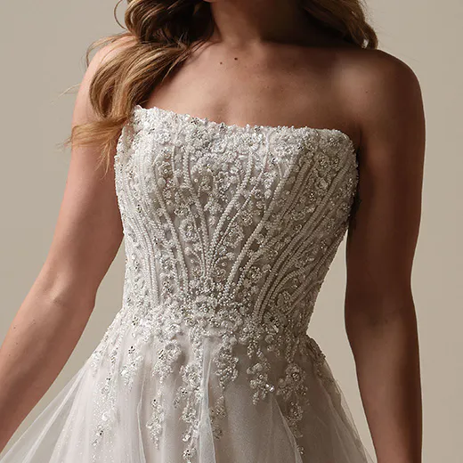 Maggie Sottero Yvette front view shimmer organza beaded wedding gown