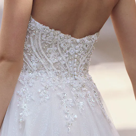 Maggie Sottero Yvette back view beaded organza gown
