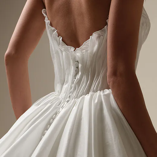 Lafayette ruched taffeta ruffle bridal dress back view Maggie Sottero
