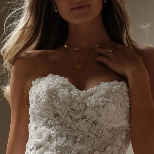 Logan lace-up beaded bodice close-up, Maggie Sottero A-line dress