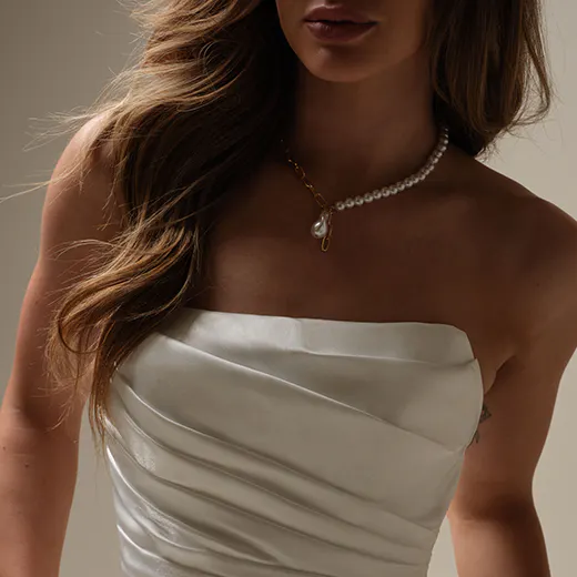 Sottero and Midgley Mirabella, asymmetrical pleated A-line wedding gown, front view.